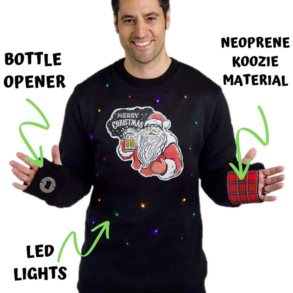Bottle Opener Ugly Sweater w/LED Lights & Koozie